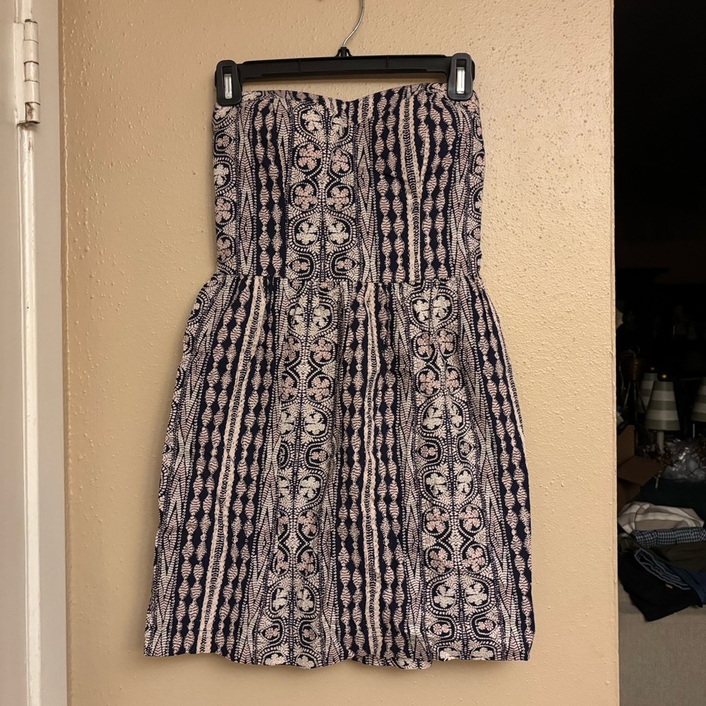 Charlotte Ruse Strapless Printed Summer Dress - Navy and Light Pink